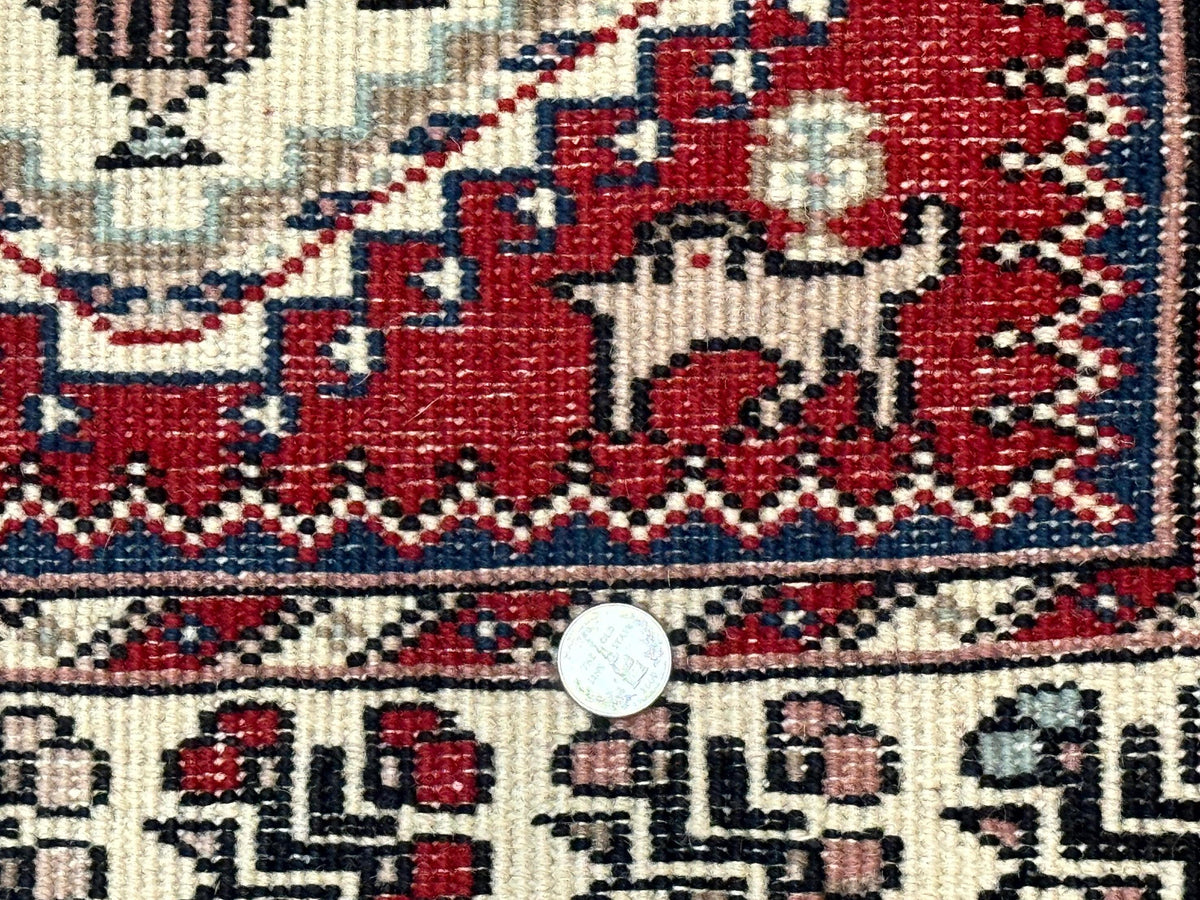 Indo Persian Runner Rug 2.6 x 12, Heriz Geometric Caucasian Design, Animal Pictorials, Tribal Runner Rug, Vintage Handmade Wool Red - Jewel Rugs, view 10