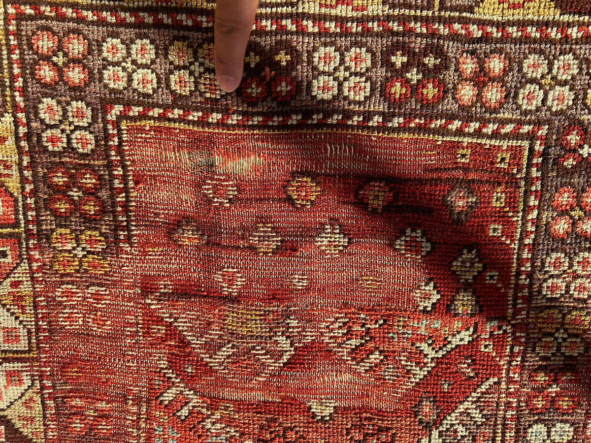 Antique Turkish Prayer Rug 4x6 | Red, Ivory & Brown | Hand-Knotted Wool - Rugistan, view 10
