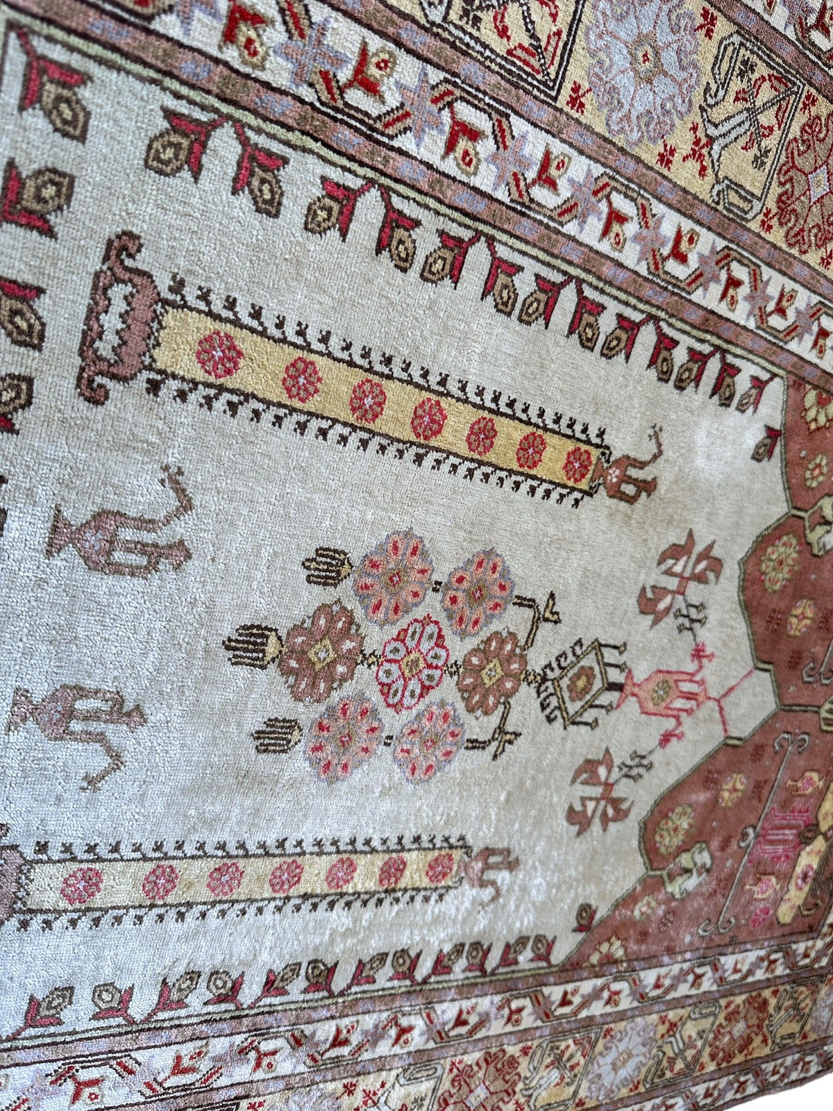 Vintage Turkish Kayseri Rug 2x3 | Ivory, Rust & Brown | Hand-Knotted Silk - Rugistan, view 10