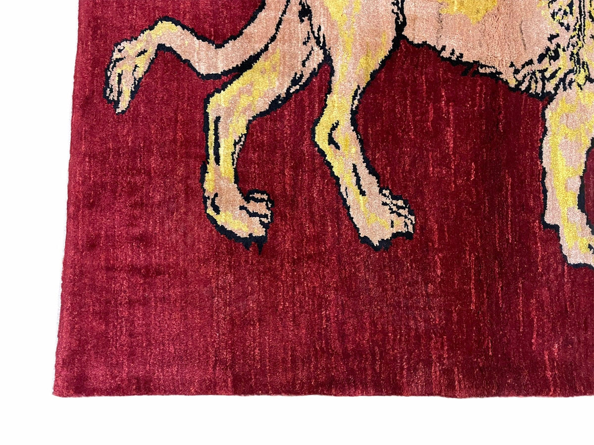 3 X 5 Handmade New Vintage Rug Quality Wool Lion Red Veggy Dyes Hand-Knotted - Jewel Rugs, view 7
