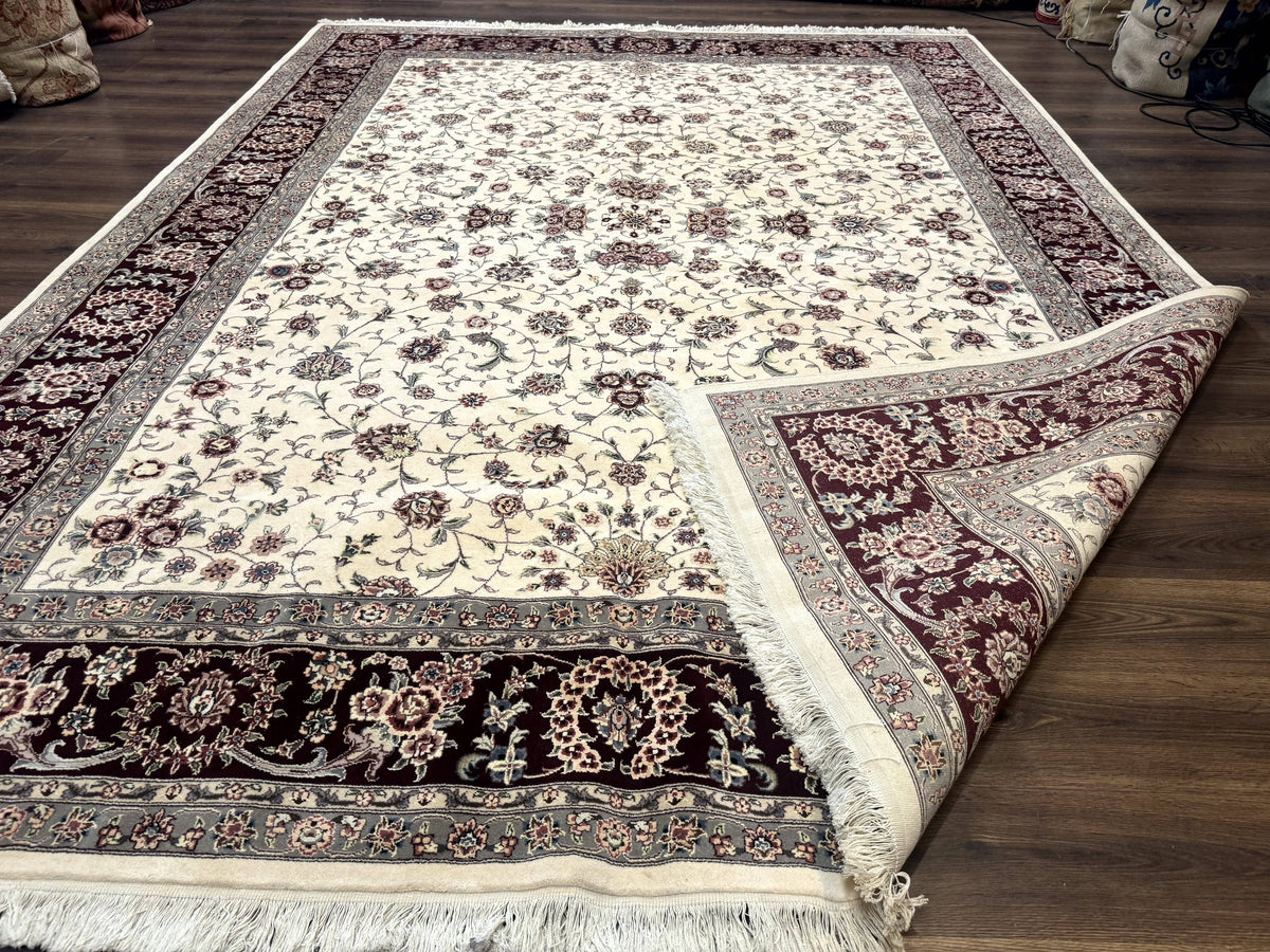 Sino Persian Rug 9x12, Floral Allover Design, 170 KPSI, Ivory and Dark Maroon - Jewel Rugs, view 11