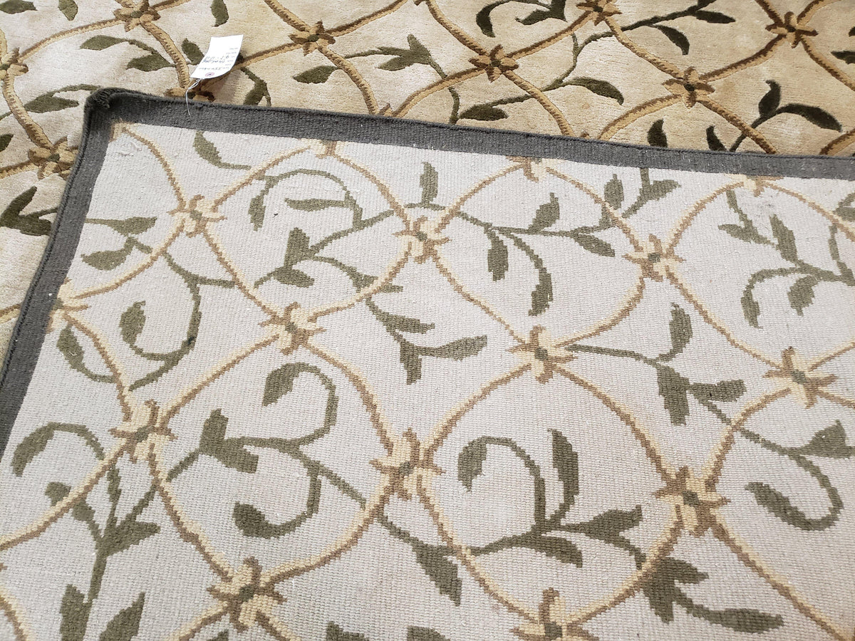 Vintage Tibetan Nepalese Area Rug 9x12, Wool Hand-Knotted, Beige Nepali Soft Pile Carpet, 9 x 12 Living Room Modern Dining Room Rug - Jewel Rugs, view 10