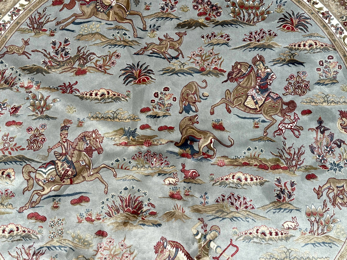 Round Silk Rug 6x6, Hunting Design, Bamboo Silk, Animal Pictorials - Jewel Rugs, view 4