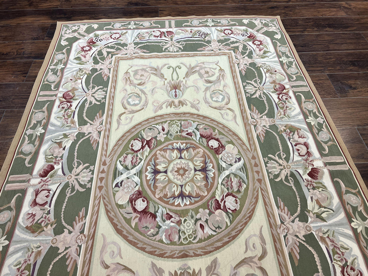 Aubusson Rug 5x8, Wool Handmade Vintage Carpet, Angel Motifs, Flatweave Rug 5 x 8, Medium Sized, European Design - Jewel Rugs, view 3