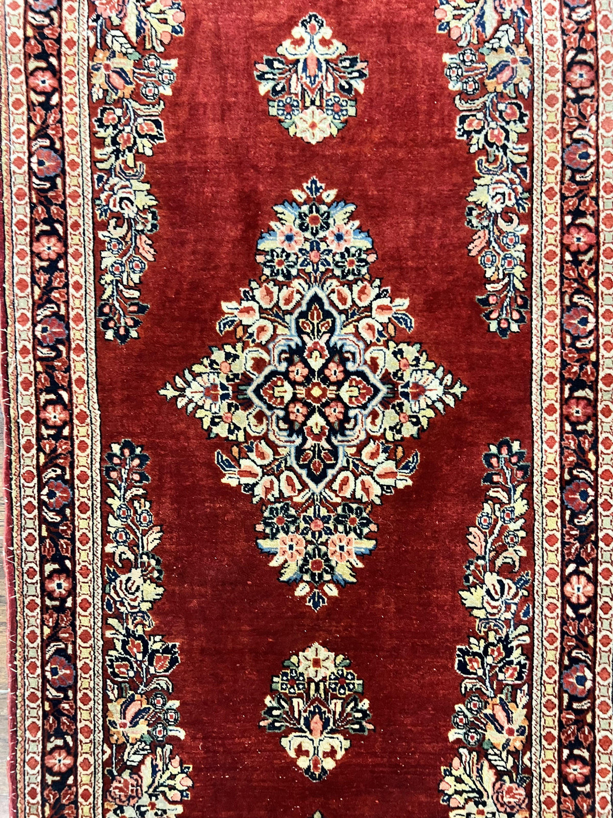 Persian Sarouk Runner Rug 2.7 x 6, Semi Open Field, Red, Handmade Hand Knotted, Wool Oriental Carpet, Vintage Semi Antique - Jewel Rugs, view 8