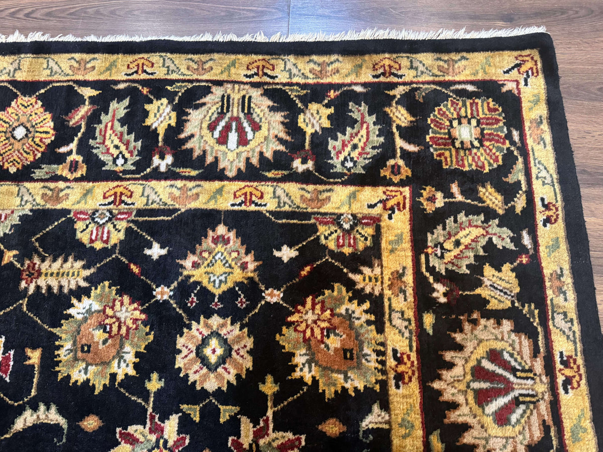 Indo Persian Mahal Rug 8x10, Black and Gold, Wool Hand Knotted Oriental Carpet - Jewel Rugs, view 8