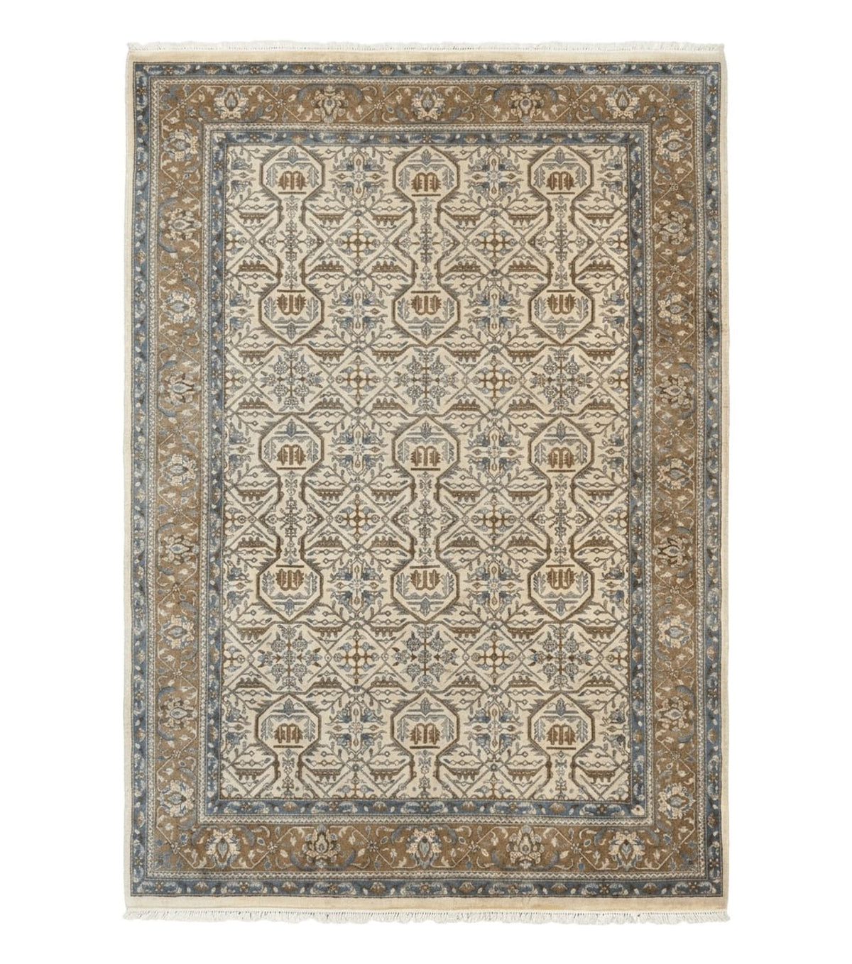 Indo Persian Rug 6x9, Beige, Allover Pattern, Vintage Wool Oriental Carpet - Jewel Rugs