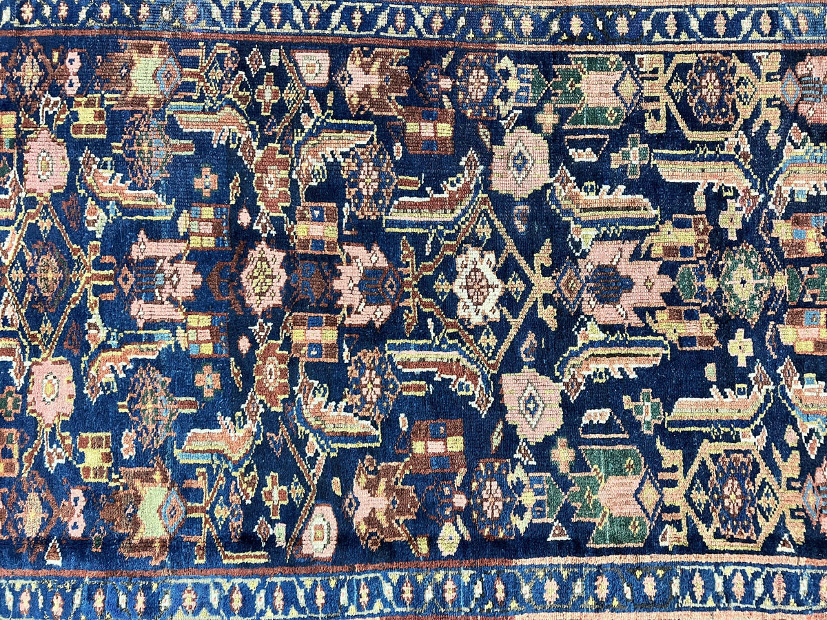 Caucasian Kalegy Rug 6x11, Wide Runner, Wool Hand Knotted Carpet, Navy Blue Tribal Rug, 1920s Antique Rug, 6 x 11 Oriental Carpet - Jewel Rugs, view 5