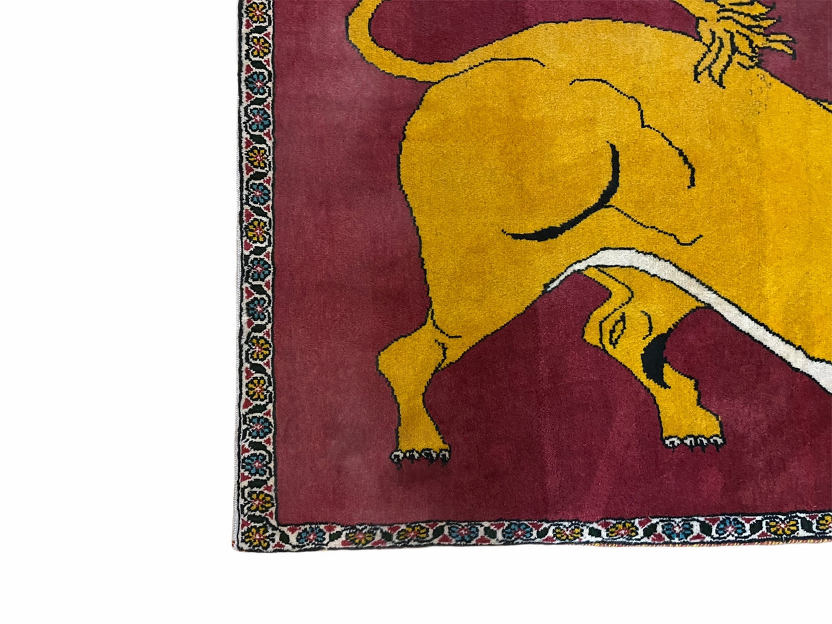 Persian Gabbeh Rug 3x4, Lion Pictorial, Red - Jewel Rugs, view 6
