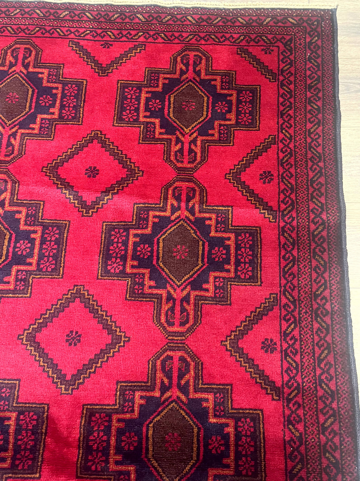Afghan Rug 4x7, Tribal Carpet, Balouch Rug, Red and Navy Blue, Repeated Medallions, New - Jewel Rugs, view 7