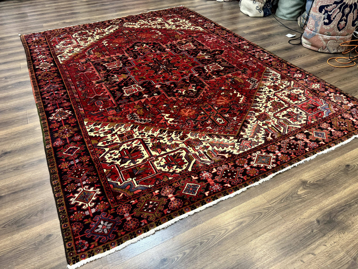 Persian Heriz Rug 8x11, Geometric Design, Red & Cream - Jewel Rugs, view 13