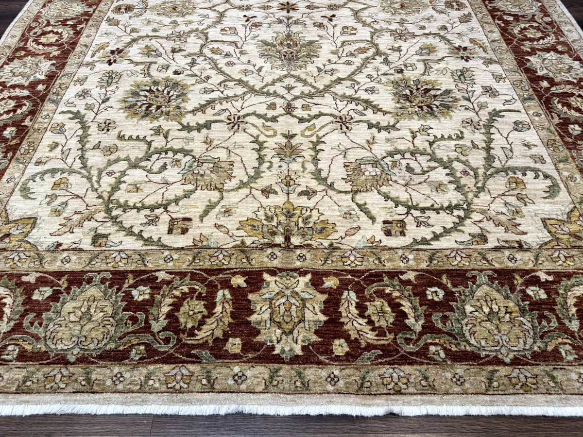 Pakistani Rug 9x12, Floral Allover Peshawar Carpet, Chobi, Beige and Rust Red, Traditional - Jewel Rugs, view 6