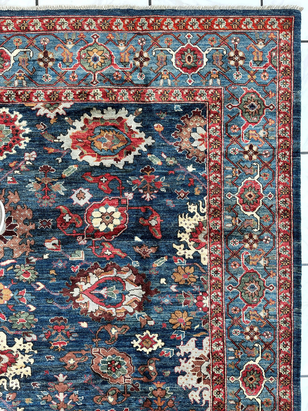 Afghan Serapi Rug 8x10 | Blue, Red & Ivory | Hand-Knotted Wool - Rugistan, view 5