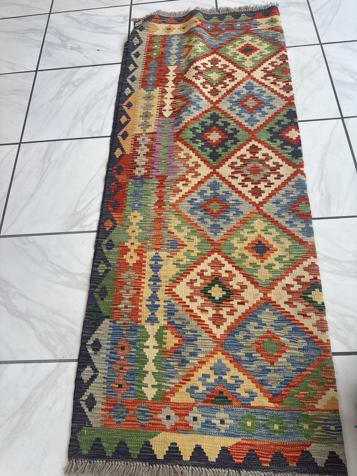 Afghan Kilim Rug 5x7 | Ivory, Rust & Blue | Hand-Woven Wool Flatweave - Rugistan