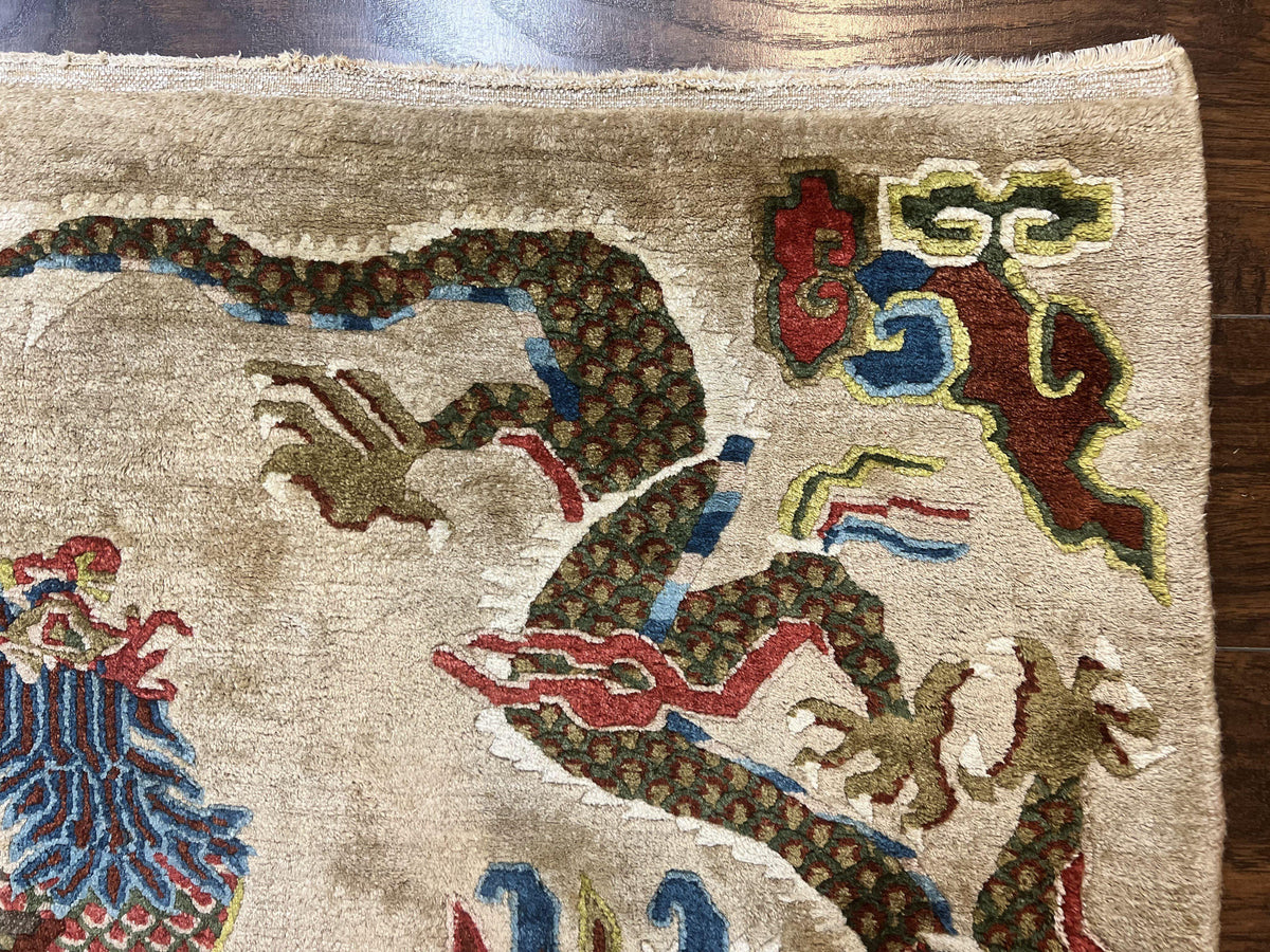 Antique Chinese Peking Rug 3 x 5.6, Dragon Motifs, Handmade Wool Asian Oriental Carpet - Jewel Rugs, view 8
