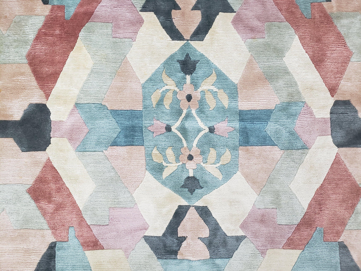 Contemporary Indian Nepalese Area Rug 8x11, Wool Hand-Knotted Modern Multicolor Nepali Abstract Carpet 8 x 11 Soft Playroom Nursery Room Rug - Jewel Rugs, view 5
