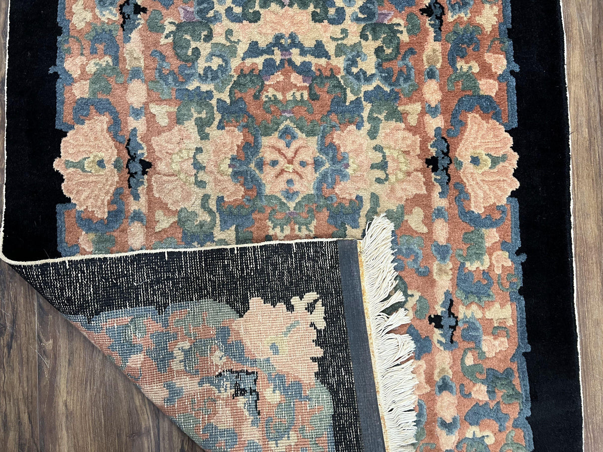 Chinese Art Deco Rug 3x5, Black and Beige Chinese Carpet 3 x 5, Vintage Rug, 1950s Rug, Floral Rug, Handmade Rug, Art Deco Rug, Wool Rug - Jewel Rugs, view 11