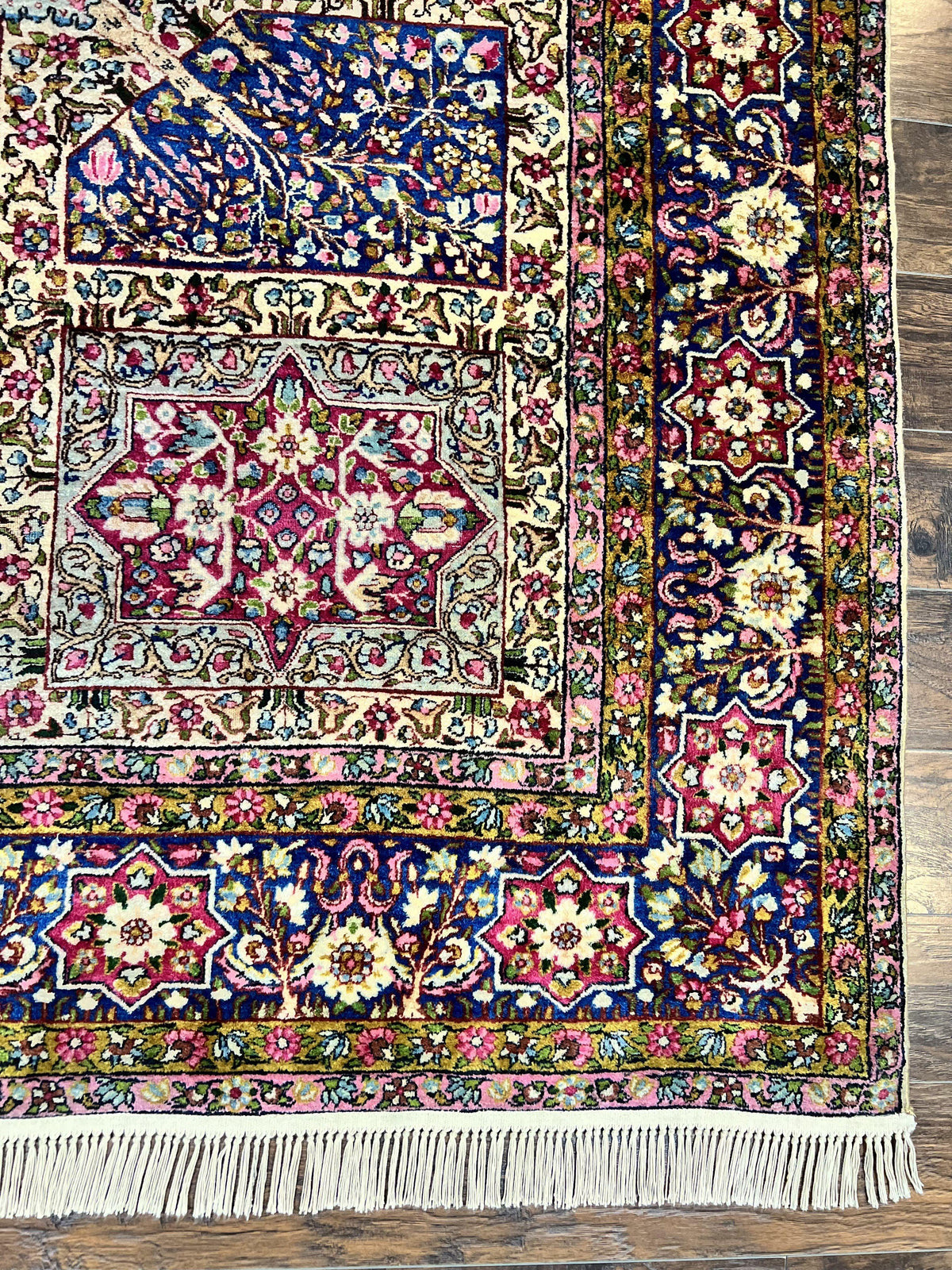 Persian Kirman Lavar Rug 8x9, Antique Persian Carpet, Colorful Multicolor 1920s Handmade Wool Rug, Garden Panel Design, Fine 200 KPSI - Jewel Rugs, view 8