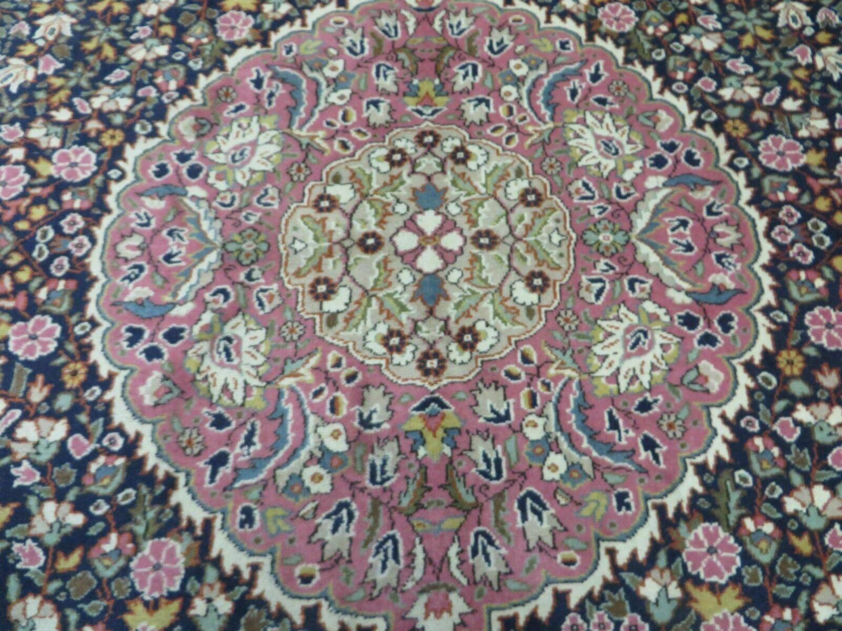 Turkish Sivas Rug 7x11, Navy Blue & Pink, Millifluer Floral Wool Carpet, Vintage - Jewel Rugs, view 5