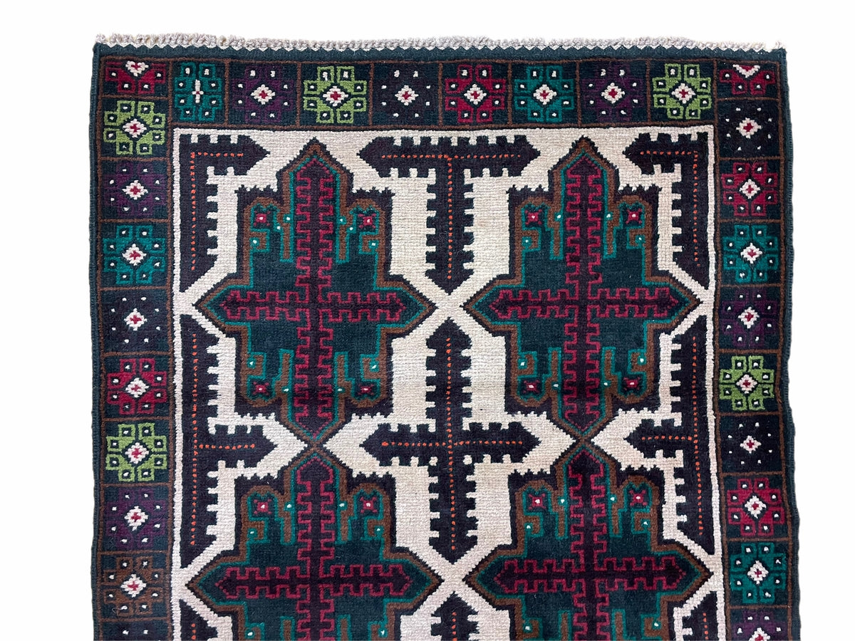 3 X 4.4 Vintage Handmade Tribal Wool Rug Balouchi Rug Afghan Rug Red Beige Green - Jewel Rugs, view 3