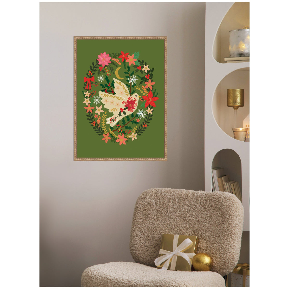 Sylvie Beaded Dove Christmas Framed Canvas by Mia Charro