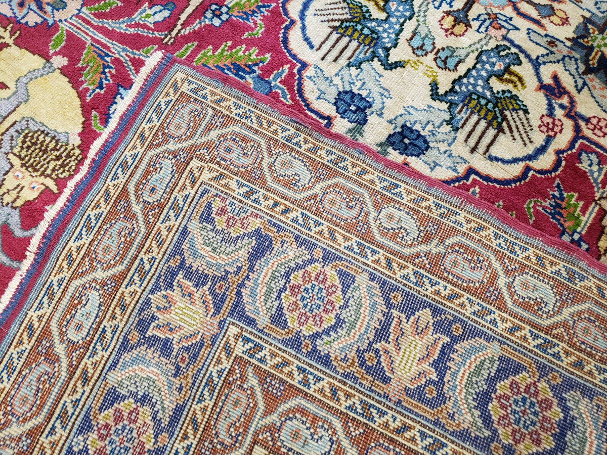 Antique Turkish Sivas Area Rug 8x11, Hand-Knotted, Vintage Red Wool Carpet, Gazelles Lions, Boteh Border, 8' x 11' Top Quality Oriental Rug - Jewel Rugs, view 11