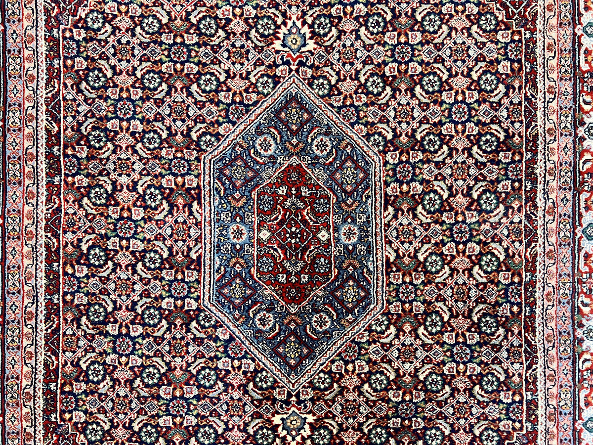 Indo Persian Rug 7x10, Dark Blue and Red Hand Knotted Wool Vintage Oriental Carpet 7 x 10 ft, Handmade Bidjar Rug, Herati Pattern Indian Rug - Jewel Rugs, view 4