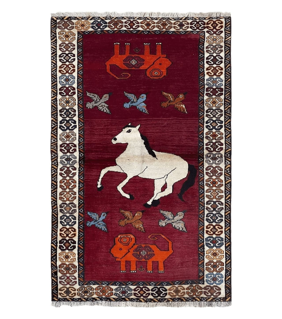 4 X 6 Handmade Zagros Wool Rug Horse Birds Ram Sheep Colorful New Vintage Rug - Jewel Rugs