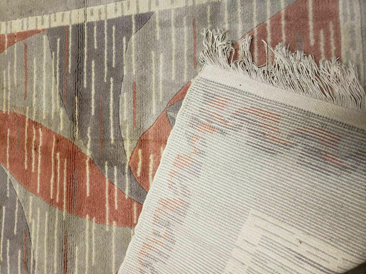 3' X 5' Handmade Modern Chinese Accent Rug - Silk on Cotton Carpet - Abstract Contemporary Design - Beige and Orange - Jewel Rugs, view 10