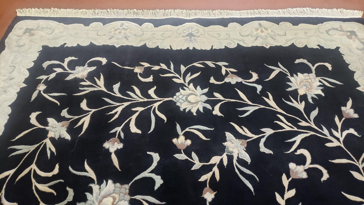 6x9 Vintage Black Gray Chinese Rug 120 Lines Wool Carpet Floral Design Hand-Knotted Soft Pile Entryway Rug Foyer Rug Nice - Jewel Rugs, view 5