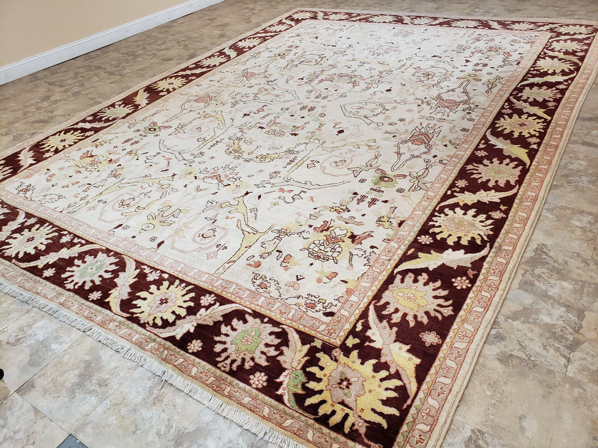 Beige and Maroon Peshawar Rug 10x15, Large Oushak Carpet, Pakistani Rug, Handmade Area Rug, Hand Knotted Rug, Living Room Rug, Nice Wool Rug - Jewel Rugs, view 3