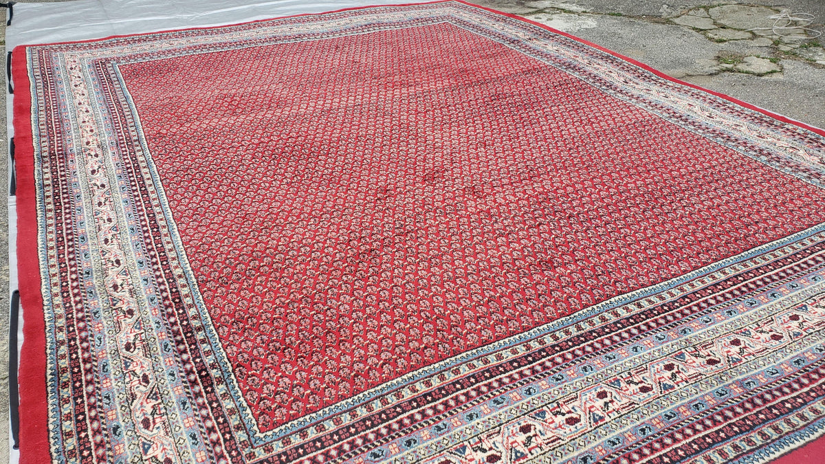 Persian Sarouk Mir Pattern, Red and Beige, Hand-Knotted, Wool, Paisley Boteh Design, 9'9" x 13', Semi Antique - Jewel Rugs, view 2