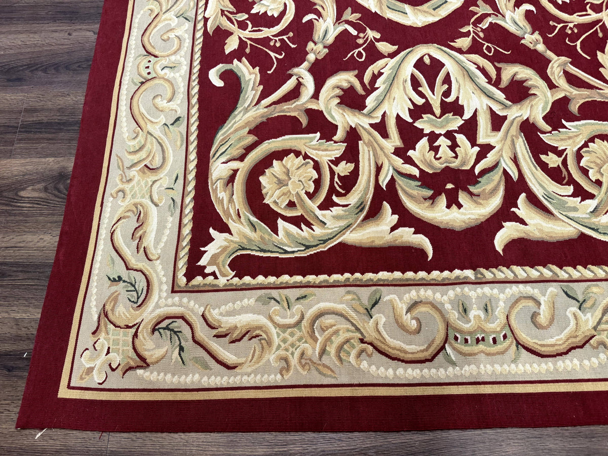 Burgundy Aubusson Rug 6x9, Vintage Wool Carpet - Jewel Rugs, view 9