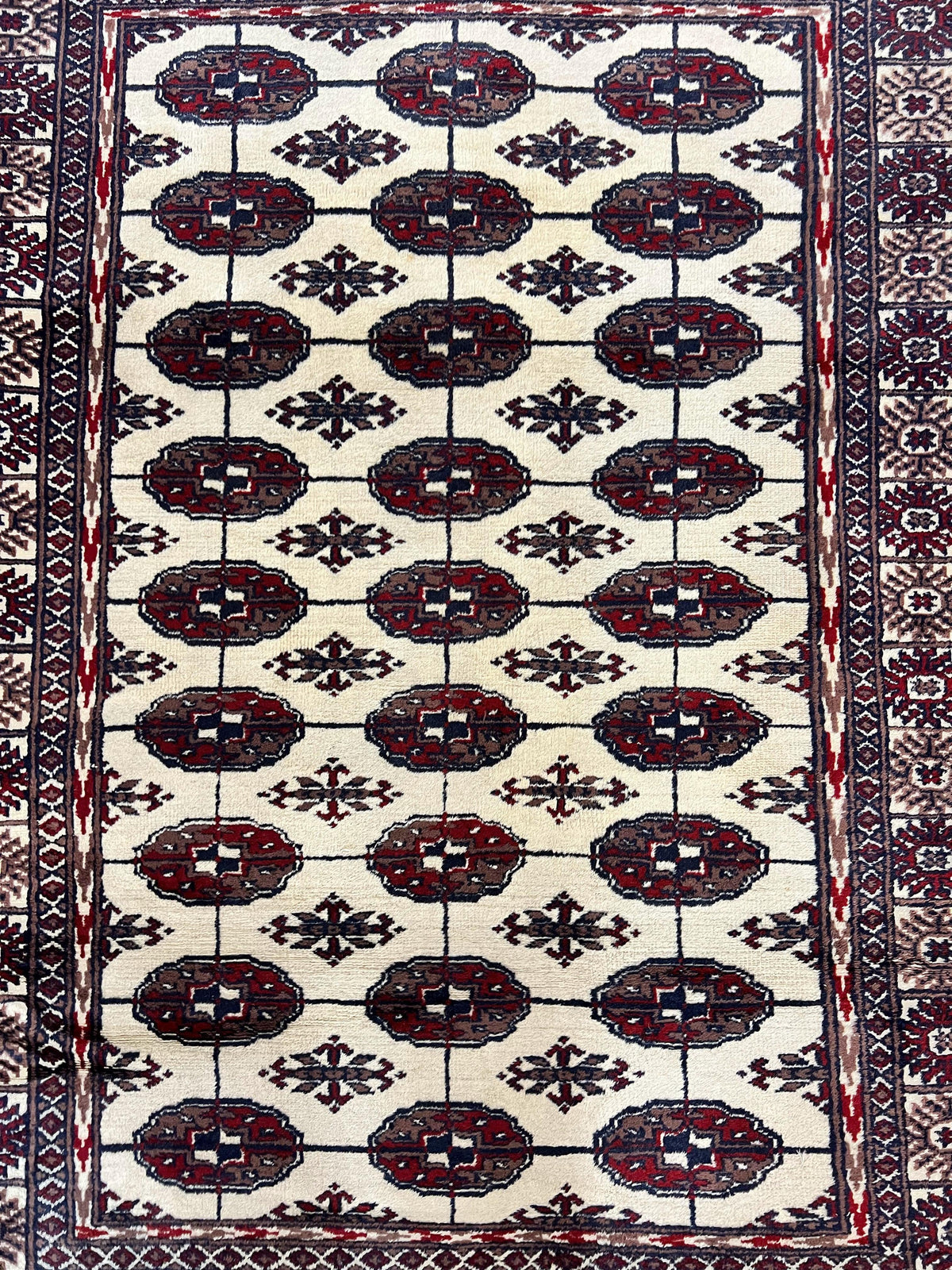 Pakistani Bokhara Rug 4x6, Turkoman Carpet, Vintage Handmade Wool Rug, Ivory - Jewel Rugs, view 5
