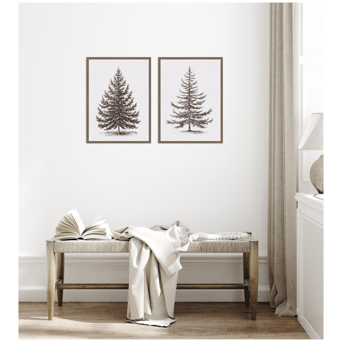 Sylvie Vintage Evergreen Fir Tree - 2 Piece Framed Canvas Art Set by The Creative Bunch Studio