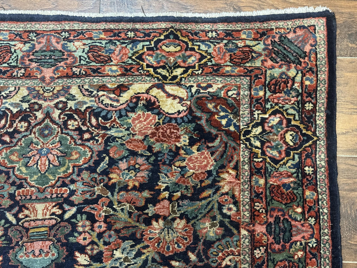 Antique Persian Rug 4x5, Navy Blue 1920s Carpet, Wool, Rare, Fine, Persian Hamadan Bidjar Carpet - Jewel Rugs, view 8