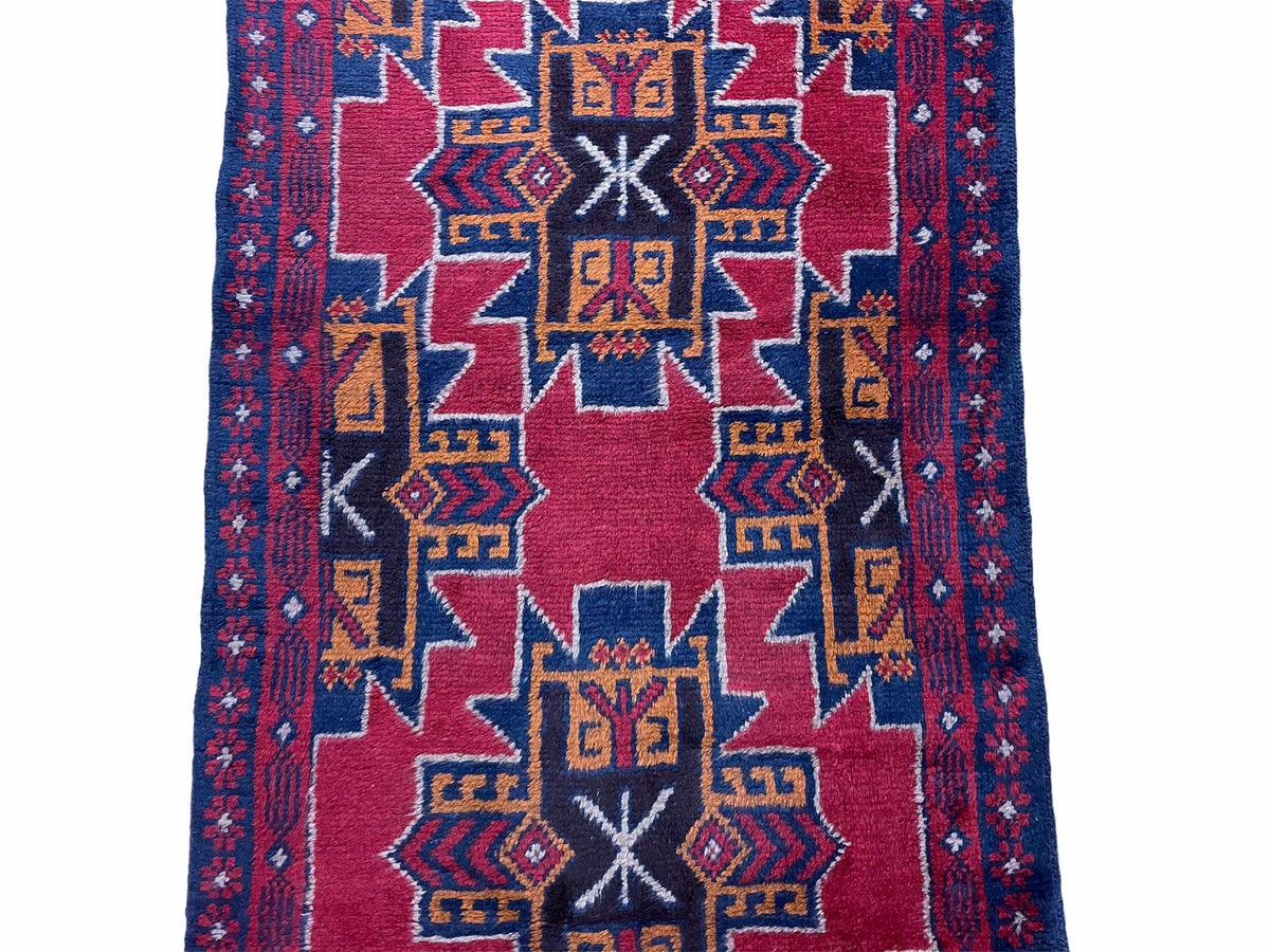 2' 8" X 4' 6" Vintage Handmade Tribal Wool Rug Balouchi Rug Afghan Rug Red Blue - Jewel Rugs, view 5