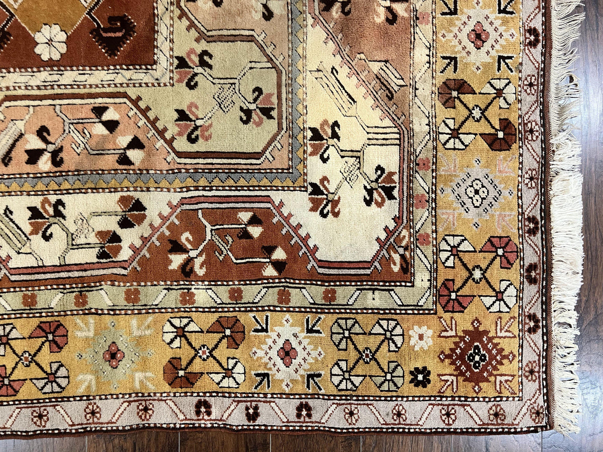 Turkish Rug 7x10, Wool Hand Knotted Vintage Carpet, Geometric Kazak Pattern - Jewel Rugs, view 9