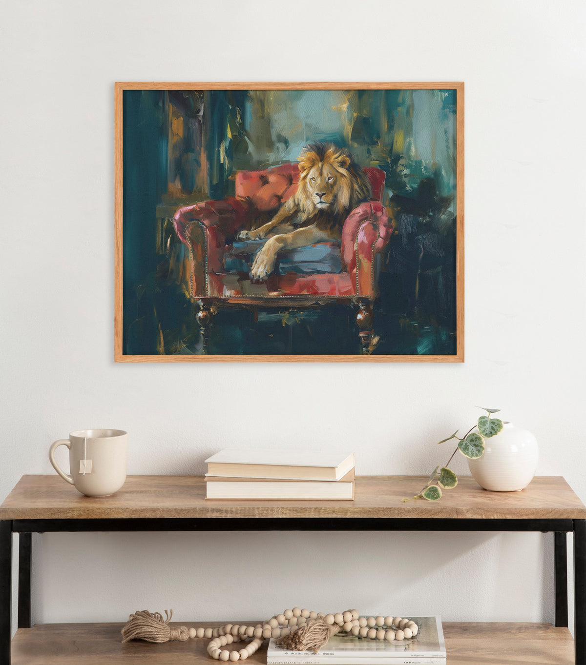 Gallery Lion Portrait in Rich Jewel Tones Print by The Creative Bunch Studio