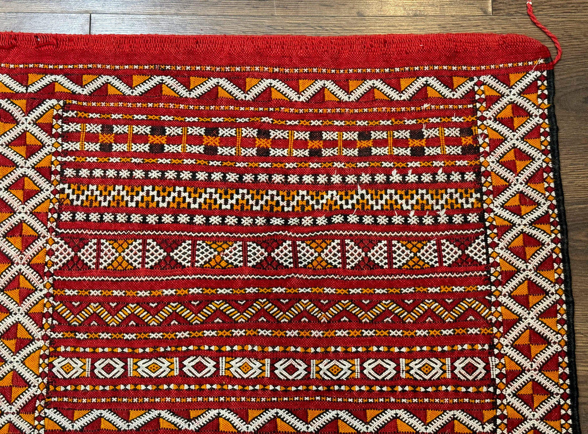 Moroccan Kilim Rug 4x8, Flatweave, Bohemian, Red Ivory Orange - Jewel Rugs, view 8