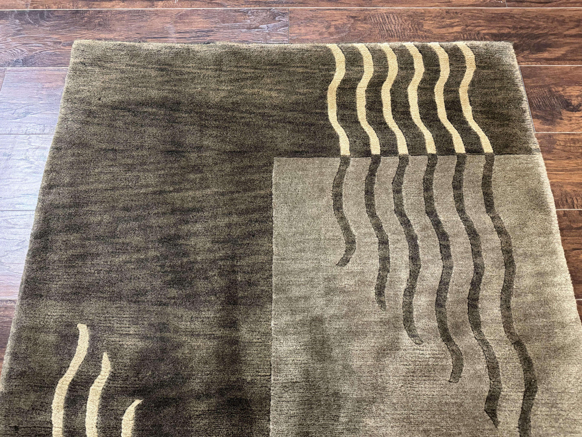 Modern Tibetan Wool Rug 3.6 x 5.6, Shades of Green, Abstract Design - Jewel Rugs, view 4