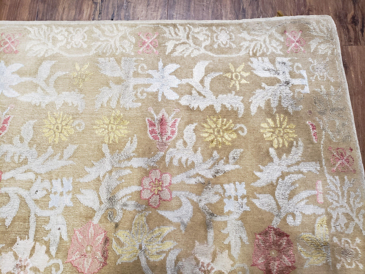 Modern Tibetan Rug 6x9, Wool and Silk Tibetan Rug, Handmade Tibetan Rug, Silk Flowers, Contemporary Rug, Soft Rug, Tibetan Area Rug, Tan - Jewel Rugs, view 8