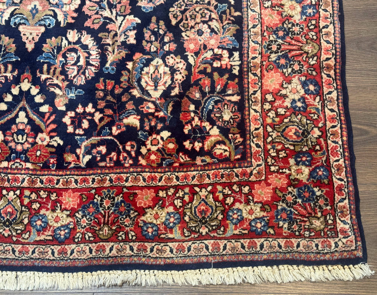 Navy Blue Persian Rug 4x6, Sarouk Mohajeran Carpet, Antique Persian Rug, Floral - Jewel Rugs, view 9
