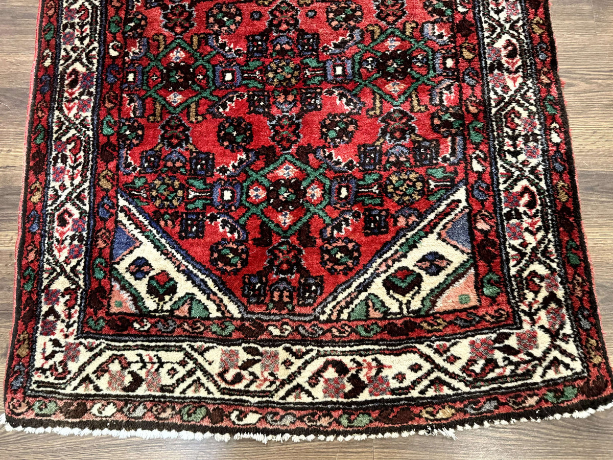 Persian Runner Rug 3x10, Wool Hand Knotted Hallway Rug 3 x 10 ft, Red and Ivory, Hamadan Angelas Runner - Jewel Rugs, view 5