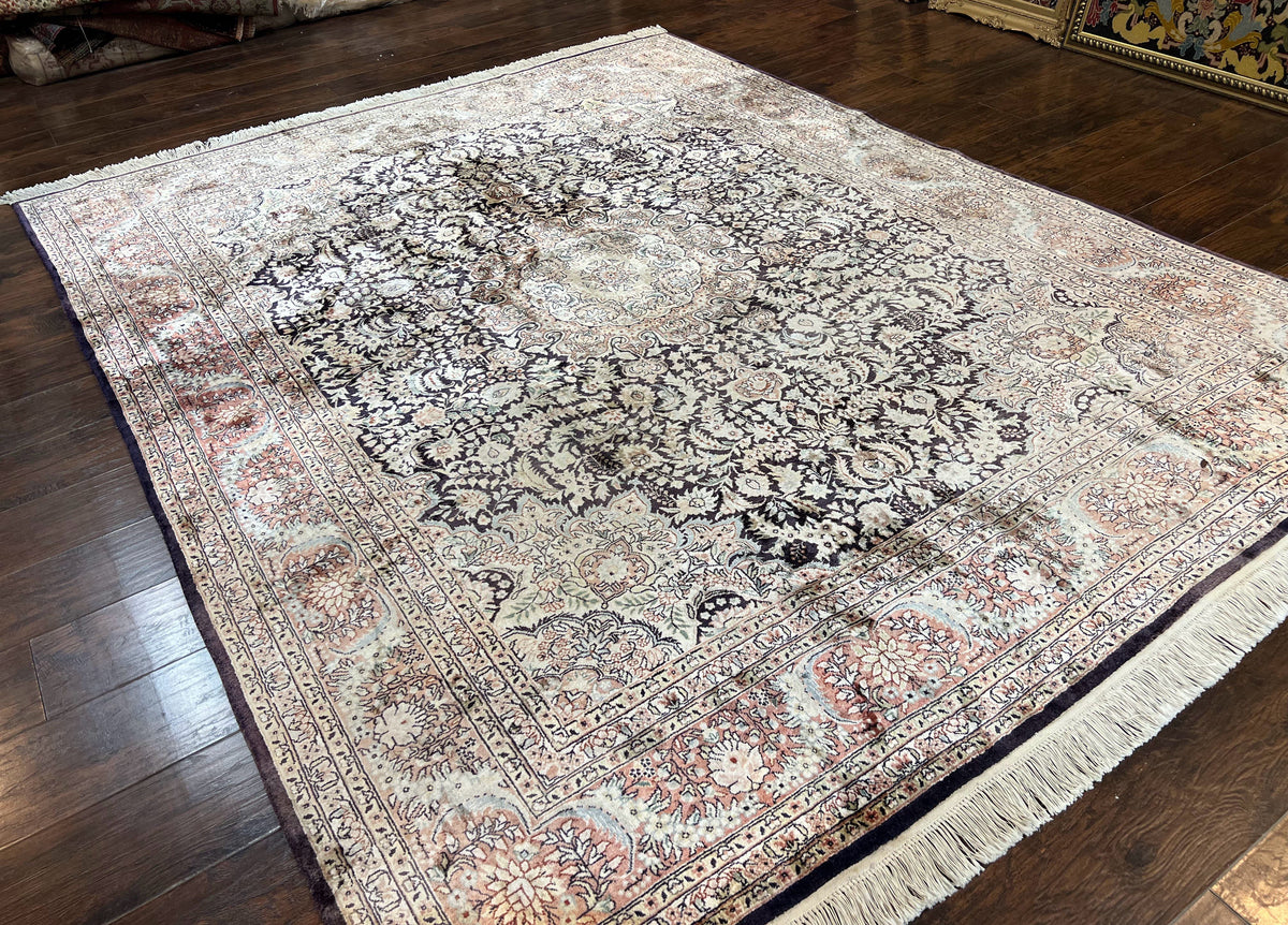 Silk Indian Kashmiri Rug 8x10, Floral Medallion, Indo Persian Carpet, Handmade Vintage Silk Rug - Jewel Rugs, view 13