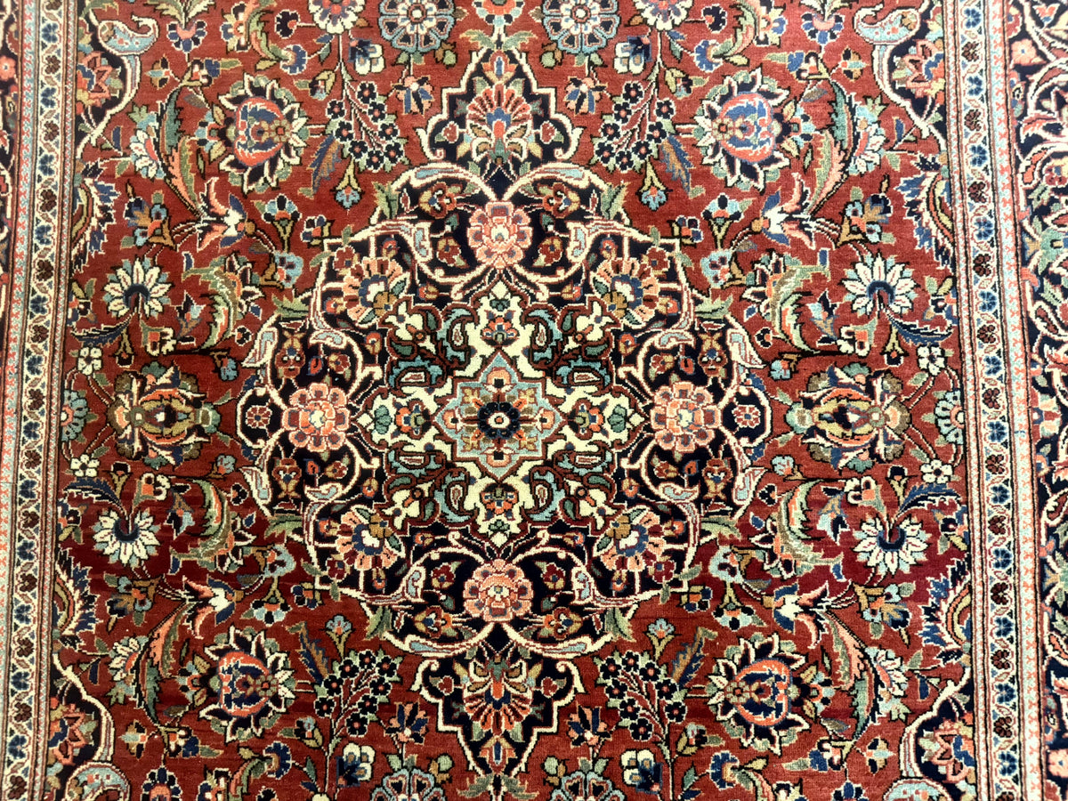 Persian Kashan Rug 4x7, Red, Floral Medallion, Vintage, Wool - Jewel Rugs, view 5