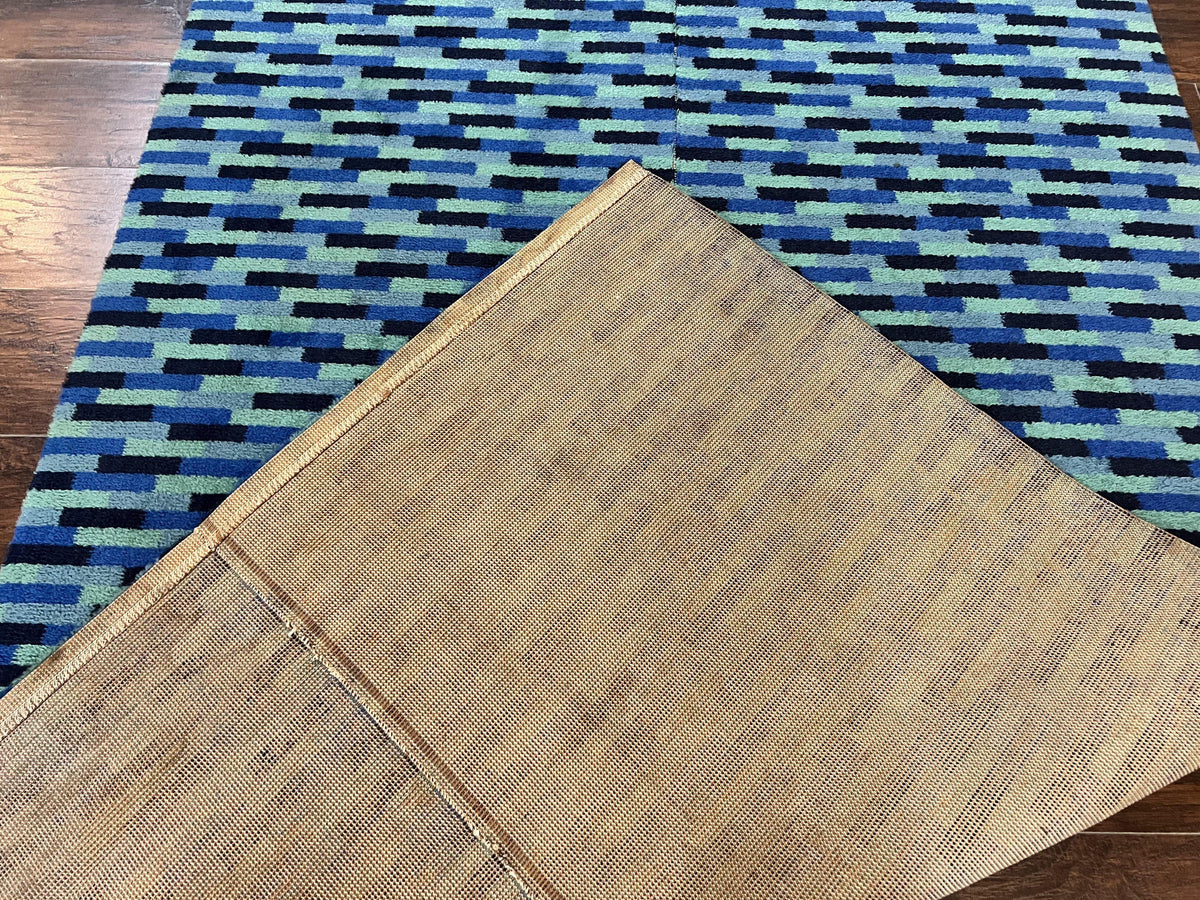 Wide Runner Rug 4.7 x 12, Blue Multicolor Contemporary Wool Power Loomed Rug, Mosiac Design - Jewel Rugs, view 11