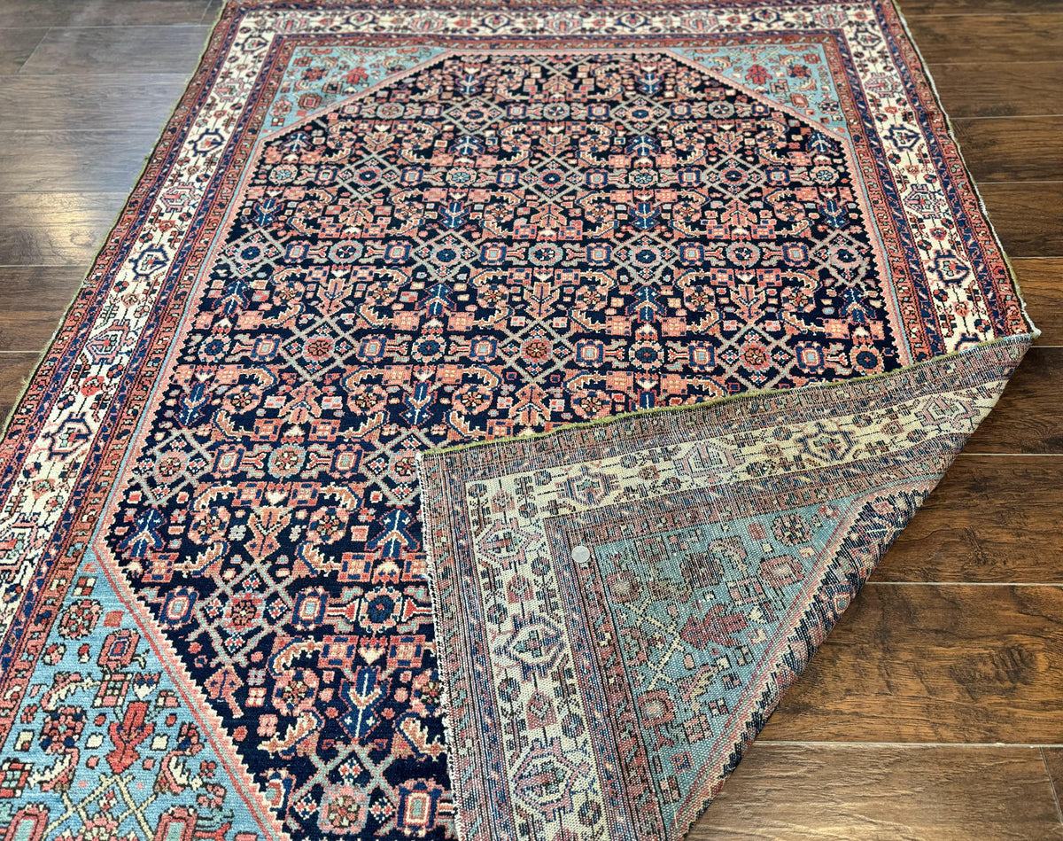 Antique Persian Rug 5 x 6.7, Navy Blue & Ivory, Handmade Persian Wool Carpet, Hamadan Angelas Rug - Jewel Rugs, view 12