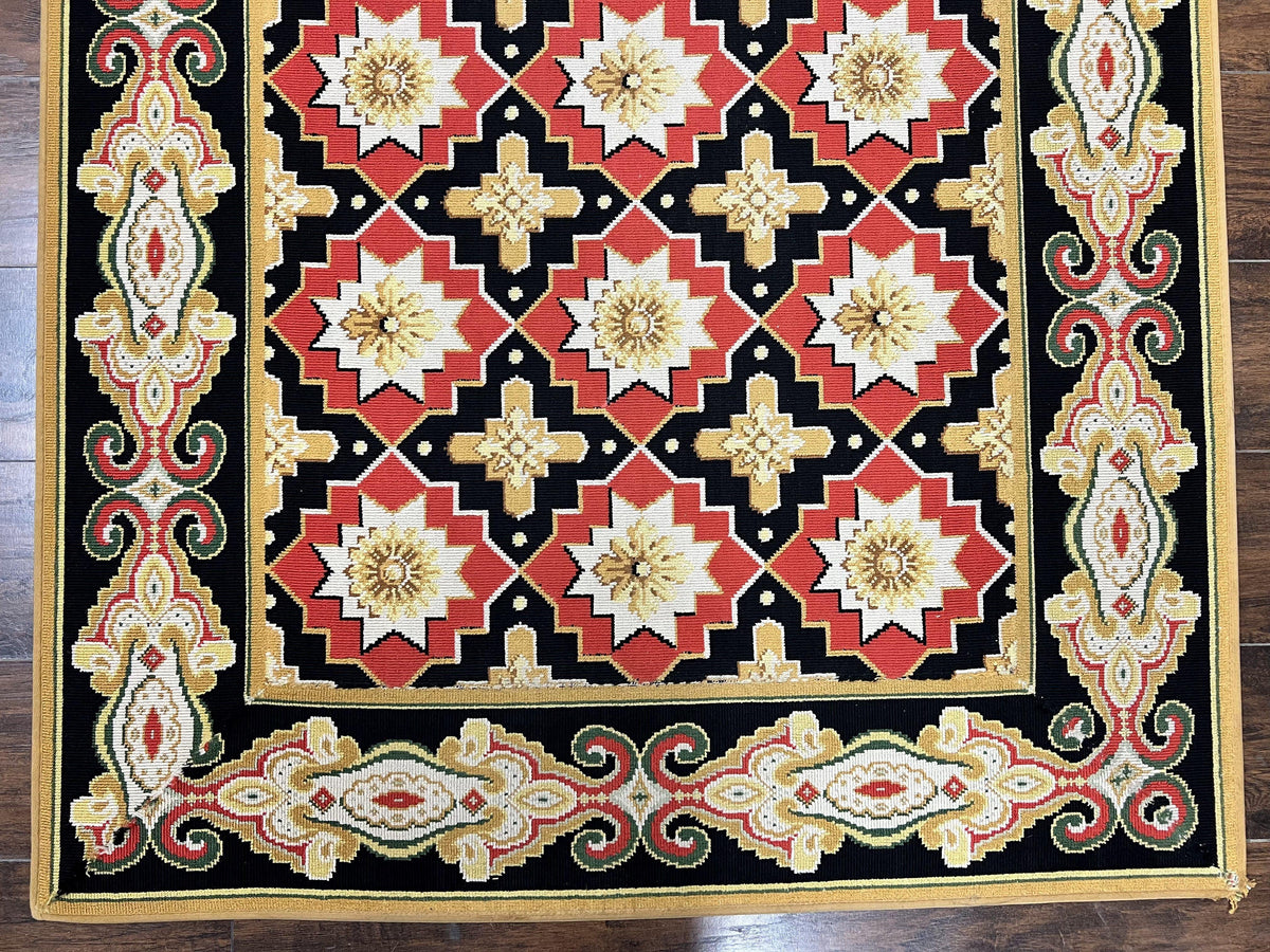 Runner Rug 4x19, Panel Design Rug, Custom Made Stark Runner Carpet, Wool, Vintage 4 x 19 Hallway Rug, European Design, Red Black Ivory Tan - Jewel Rugs, view 6