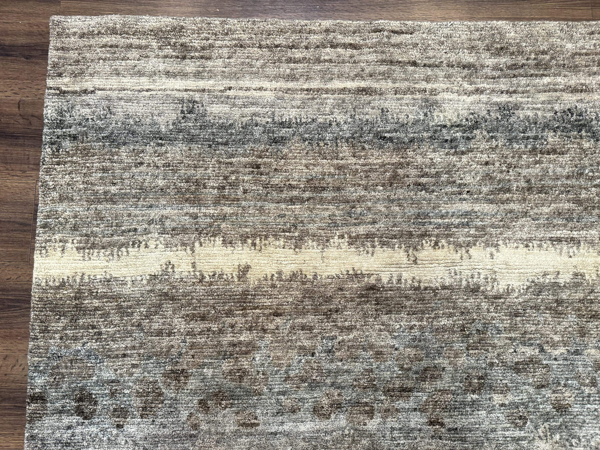 Modern Tibetan Wool Rug 8x10, Abstract, Contemporary, Handmade, Gray, Stripes - Jewel Rugs, view 7
